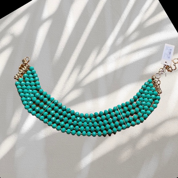 Green & Goldtone Bowery Bead Choker. One Size - Picture 2 of 3